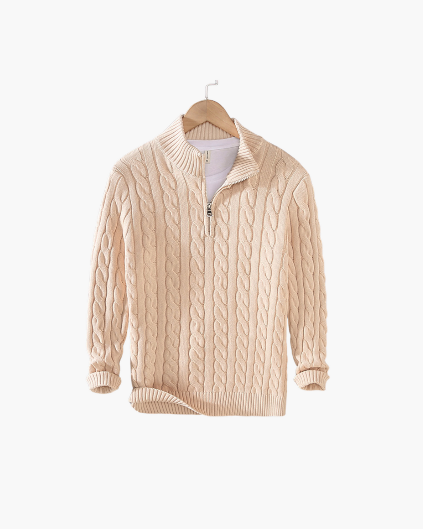 Aura d’Or Classic Cable Knit Zip Sweater – Premium Knitwear