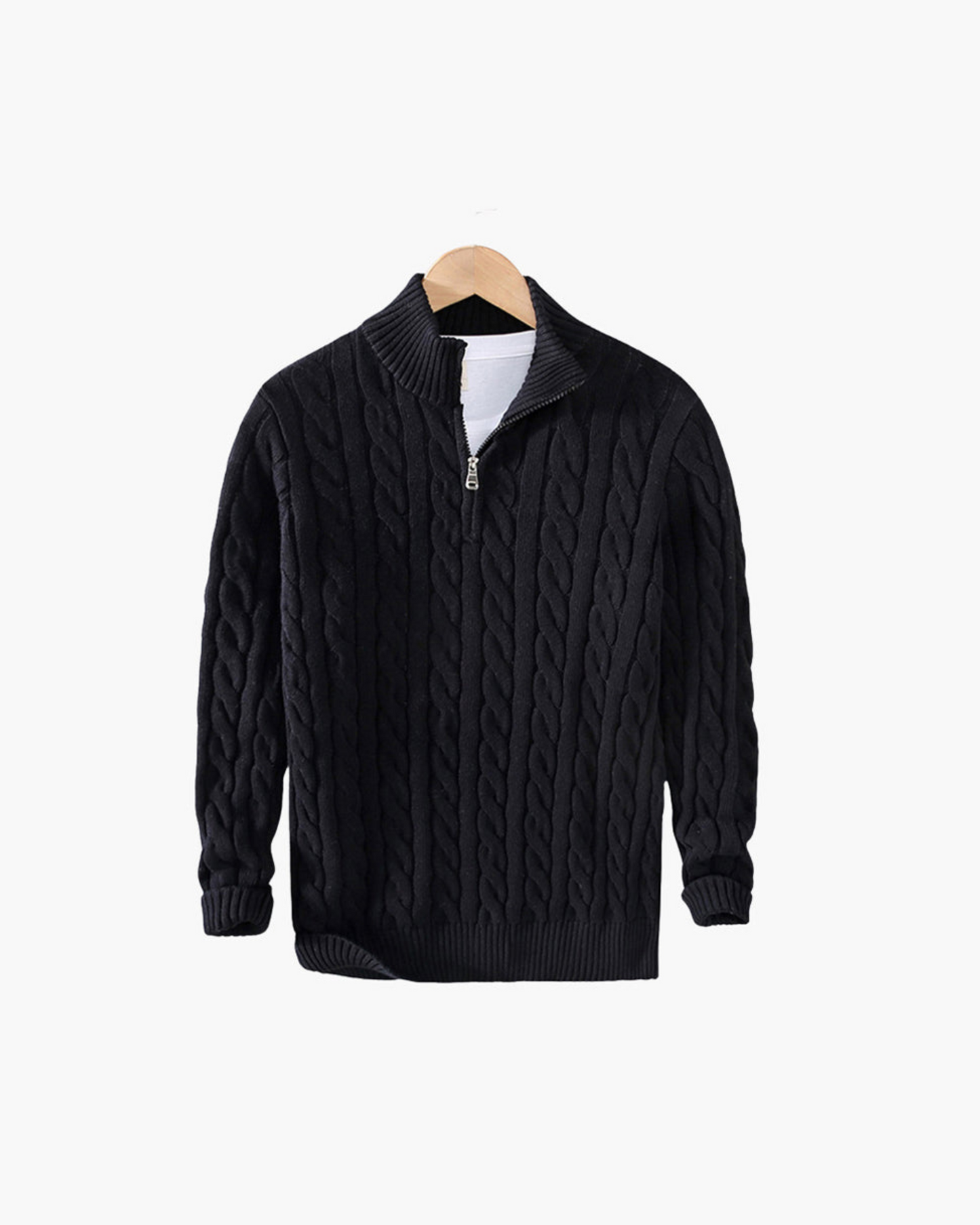 Aura d’Or Classic Cable Knit Zip Sweater – Premium Knitwear