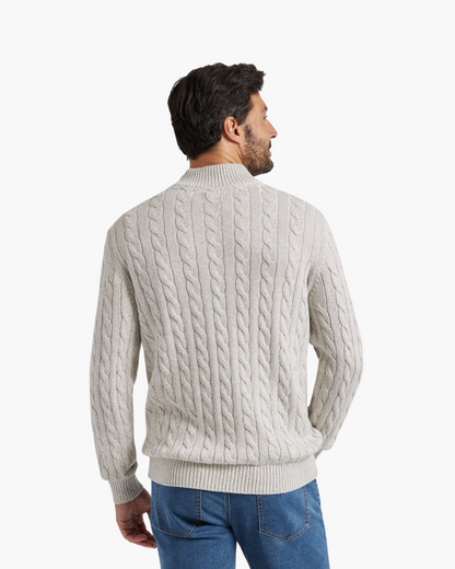 Aura d’Or Classic Cable Knit Zip Sweater – Premium Knitwear