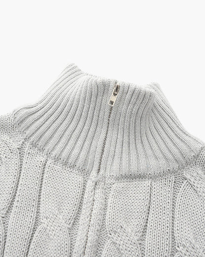 Aura d’Or Classic Cable Knit Zip Sweater – Premium Knitwear