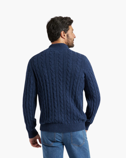 Aura d’Or Classic Cable Knit Zip Sweater – Premium Knitwear