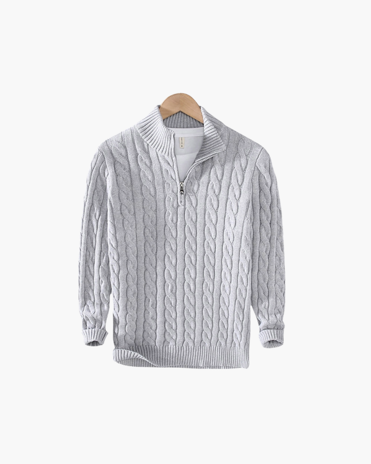 Aura d’Or Classic Cable Knit Zip Sweater – Premium Knitwear